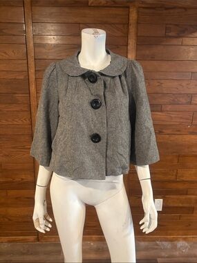 Forever 21 Gray Cropped Three-Button Wool-Blend Blazer
